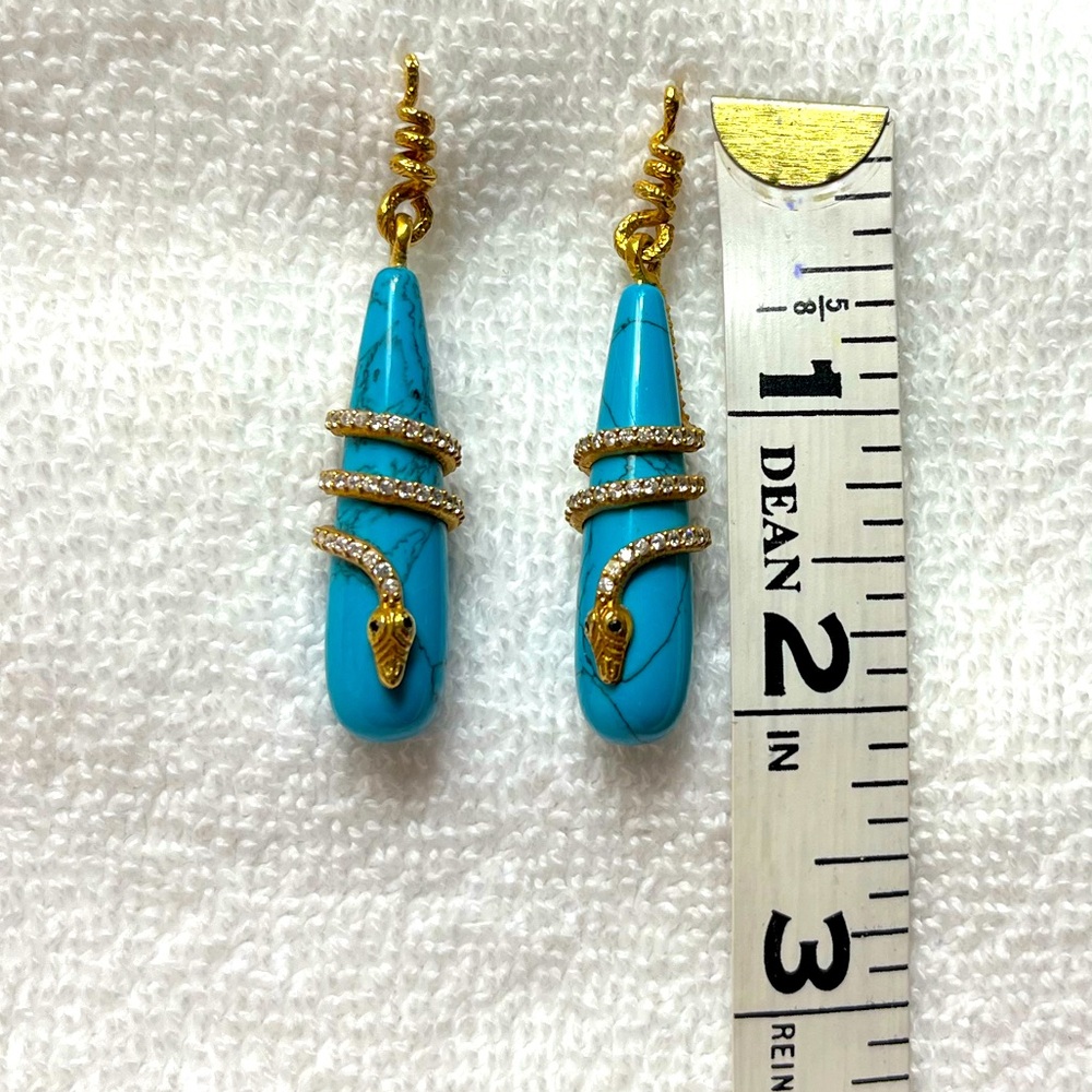 Turquoise & cz crystals Snake Drop Earrings by Azaara - Picture 9 of 10